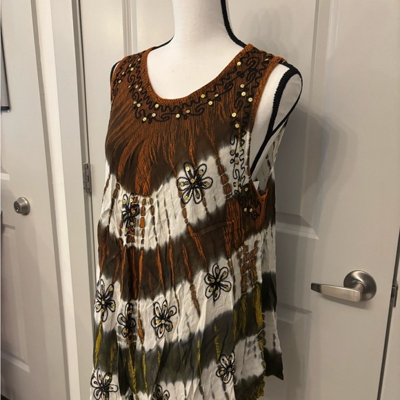 Vintage Jessica Taylor brown floral bohemian flowy tank size L - Picture 9 of 14